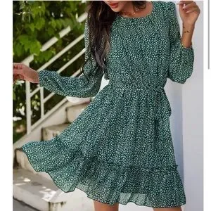 slim fit dress slacks Green Leopard Print High Neck Dress – Ro&Zo main image 0